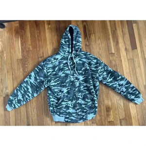 BIG BALL SPORTS Men's Green Sherpa Lined Camo Full Zipper Hooded Jacket Size L